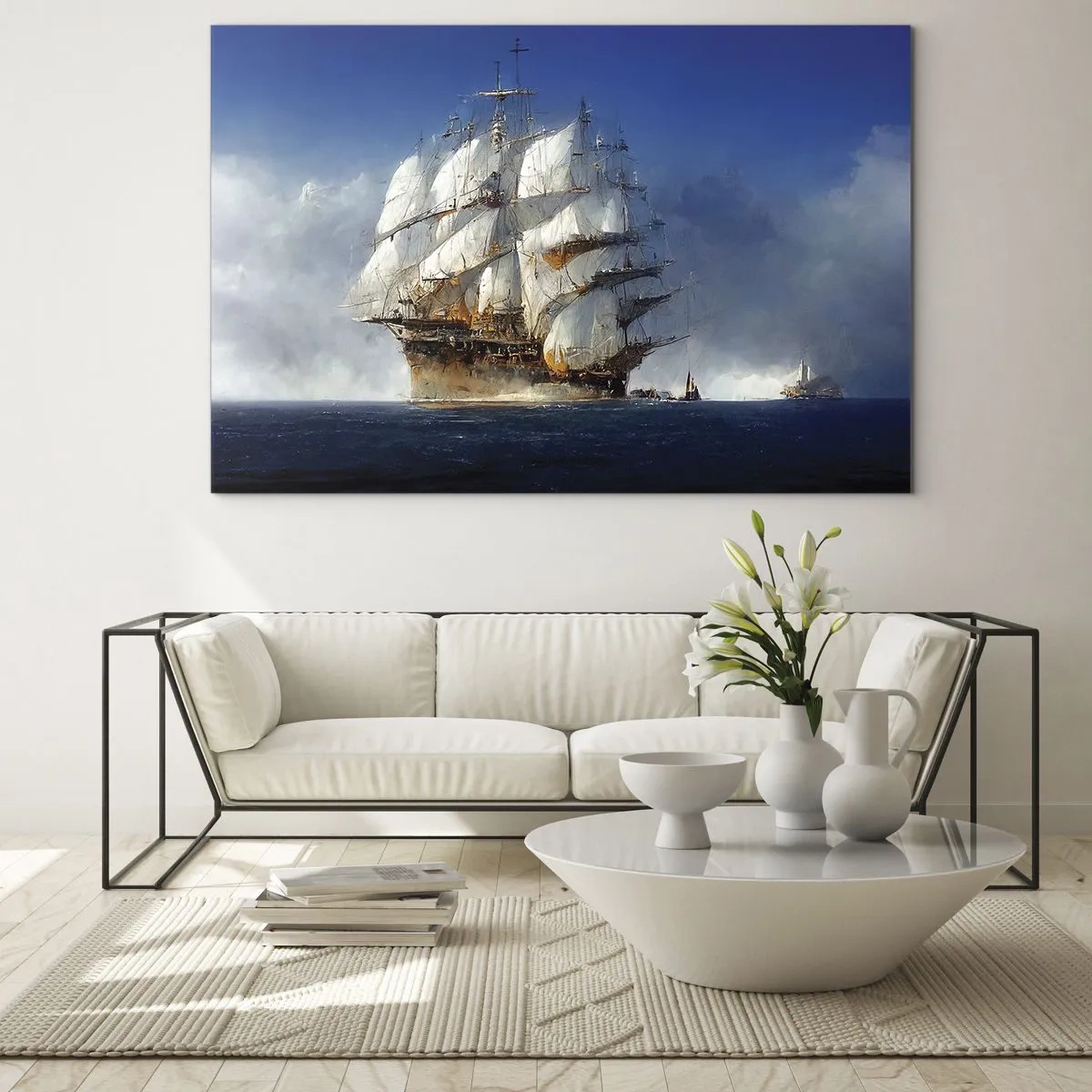 Obraz na szkle - Żaglowiec na pełnym morzu wśród morskiej mgły - 70x50cm - The great glory! - Nowoczesna dekoracja ścienna do salonu i sypialni ARTTOR