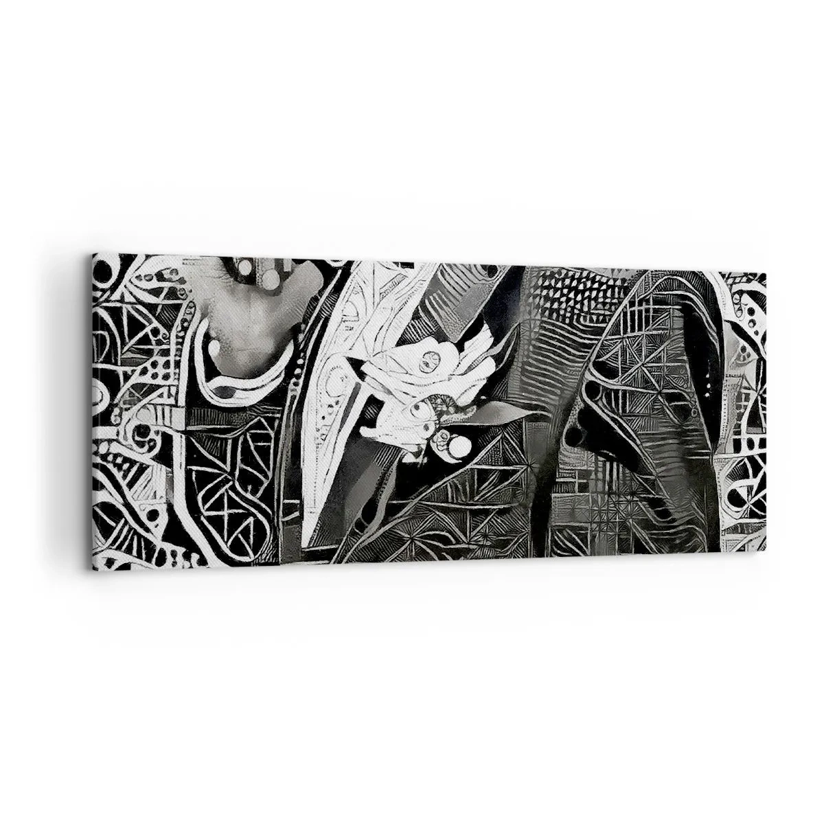 Obraz na płótnie - Elegancka abstrakcja z mężczyzną w garniturze w czerni i bieli - 120x50cm - Tylko na pozór szary człowiek - Nowoczesna dekoracja ścienna do salonu i sypialni ARTTOR
