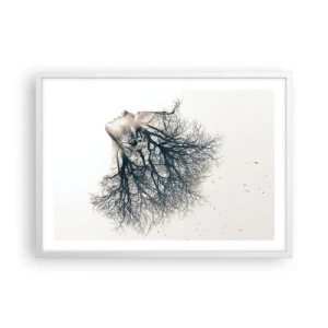 Plakat w białej ramie - Zasłuchana w szept drzewa - 70x50 cm