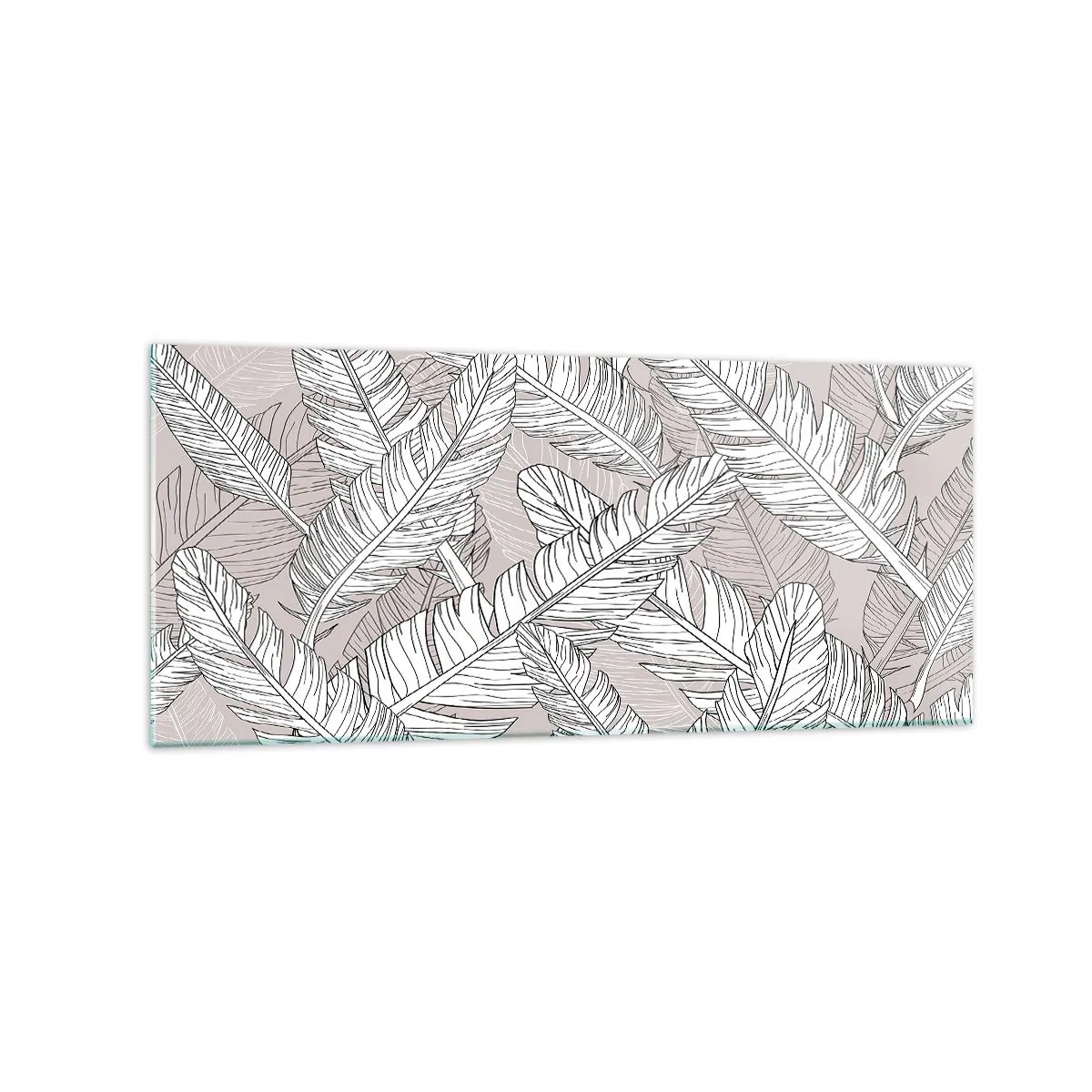 Obraz na szkle - Czarno-biały wzór z liśćmi bananowca na jasnym tle - 120x50cm - Pierzasta zawierucha - Nowoczesna dekoracja ścienna do salonu i sypialni ARTTOR