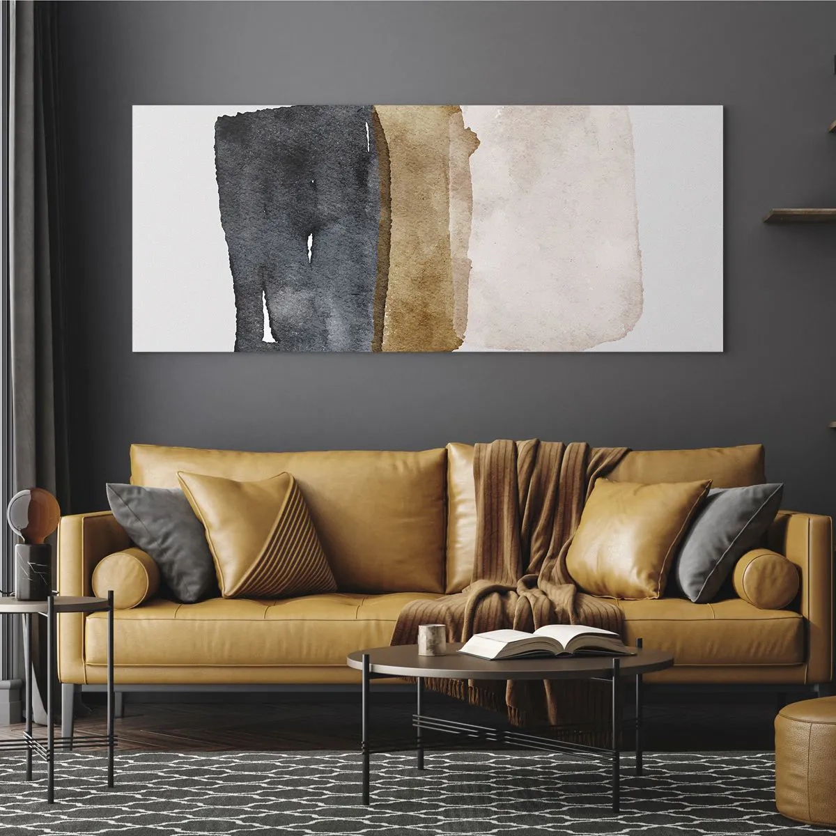 Obraz na szkle - Minimalistyczna kompozycja trzech prostokątów w ziemistych odcieniach - 120x50cm - Kompozycja barw ziemi - Nowoczesna dekoracja ścienna do salonu i sypialni ARTTOR