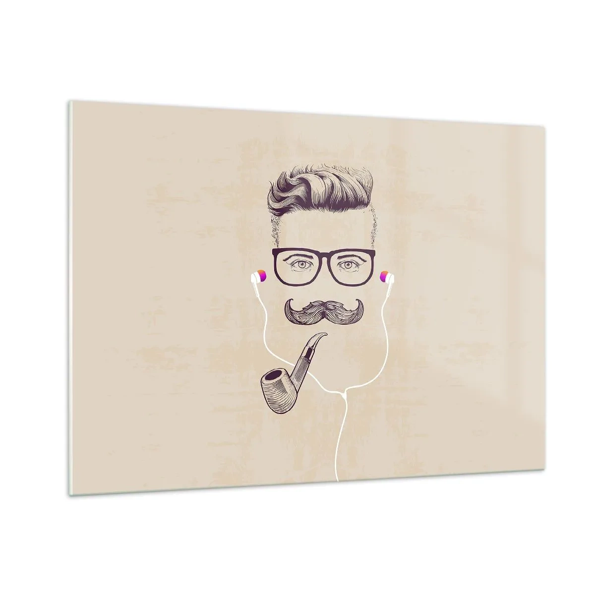 Obraz na szkle - Rysunek stylizowanego mężczyzny z okularami, wąsem i fajką - 100x70cm - Prawdziwy mężczyzna? - Nowoczesna dekoracja ścienna do salonu, kuchni i sypialni ARTTOR