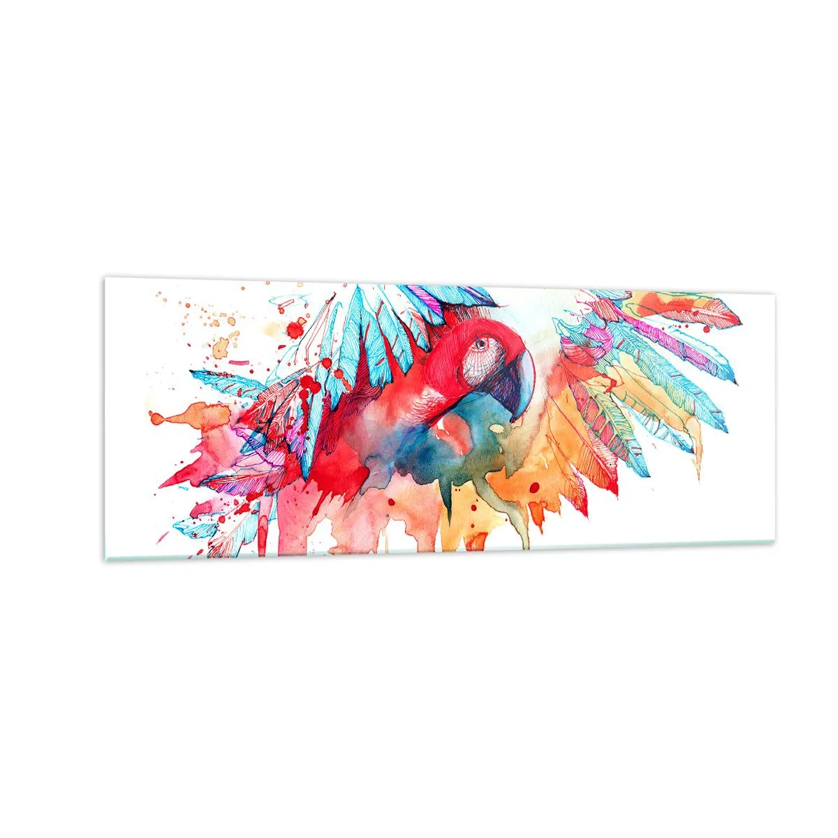 Obraz na szkle - Papuga w artystycznym stylu akwarelowym - 140x50cm - Kolorowe Papugi - Nowoczesna dekoracja ścienna do salonu i sypialni ARTTOR