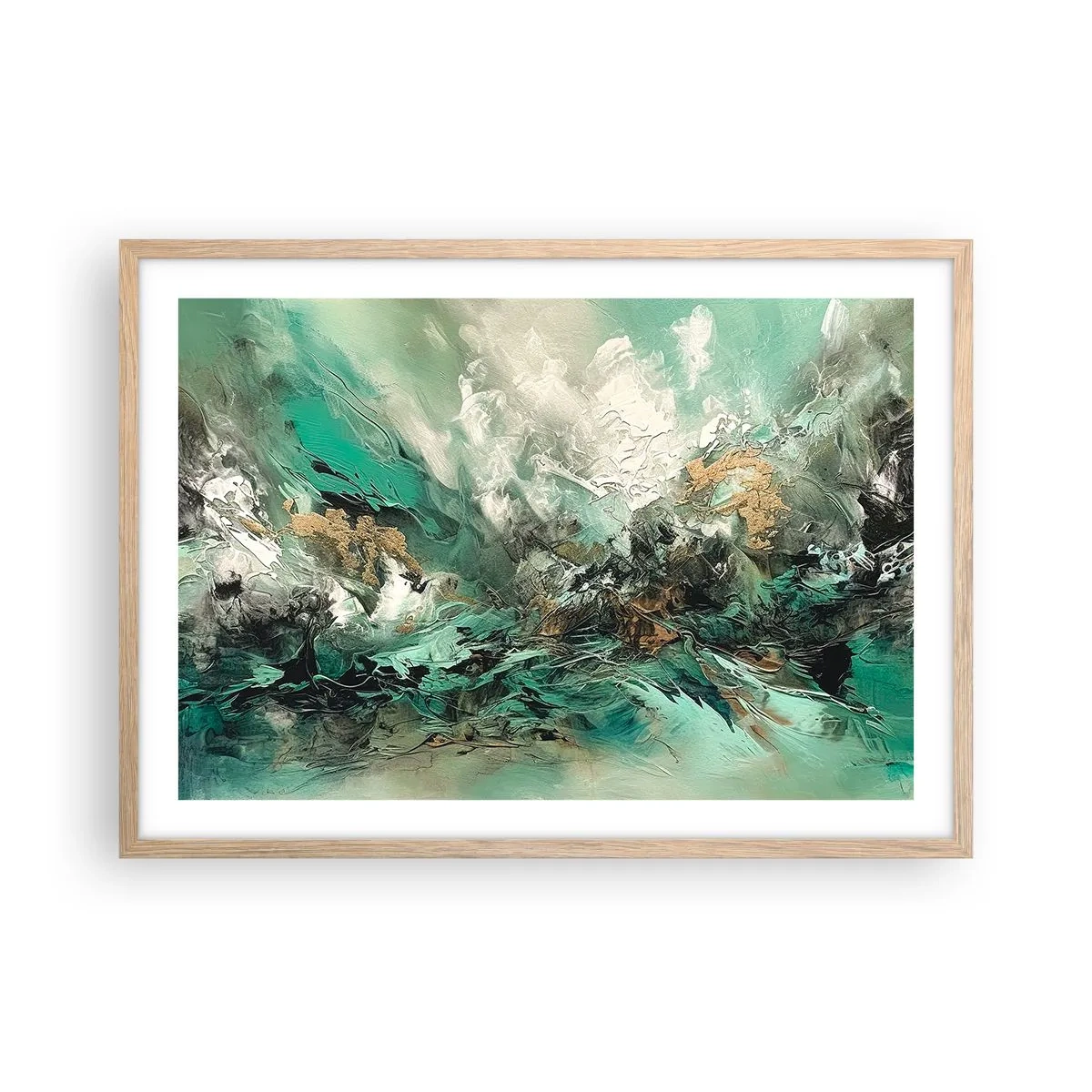 Plakat w ramie jasny dąb - Szmaragdowo-czarna kipiel - 70x50 cm