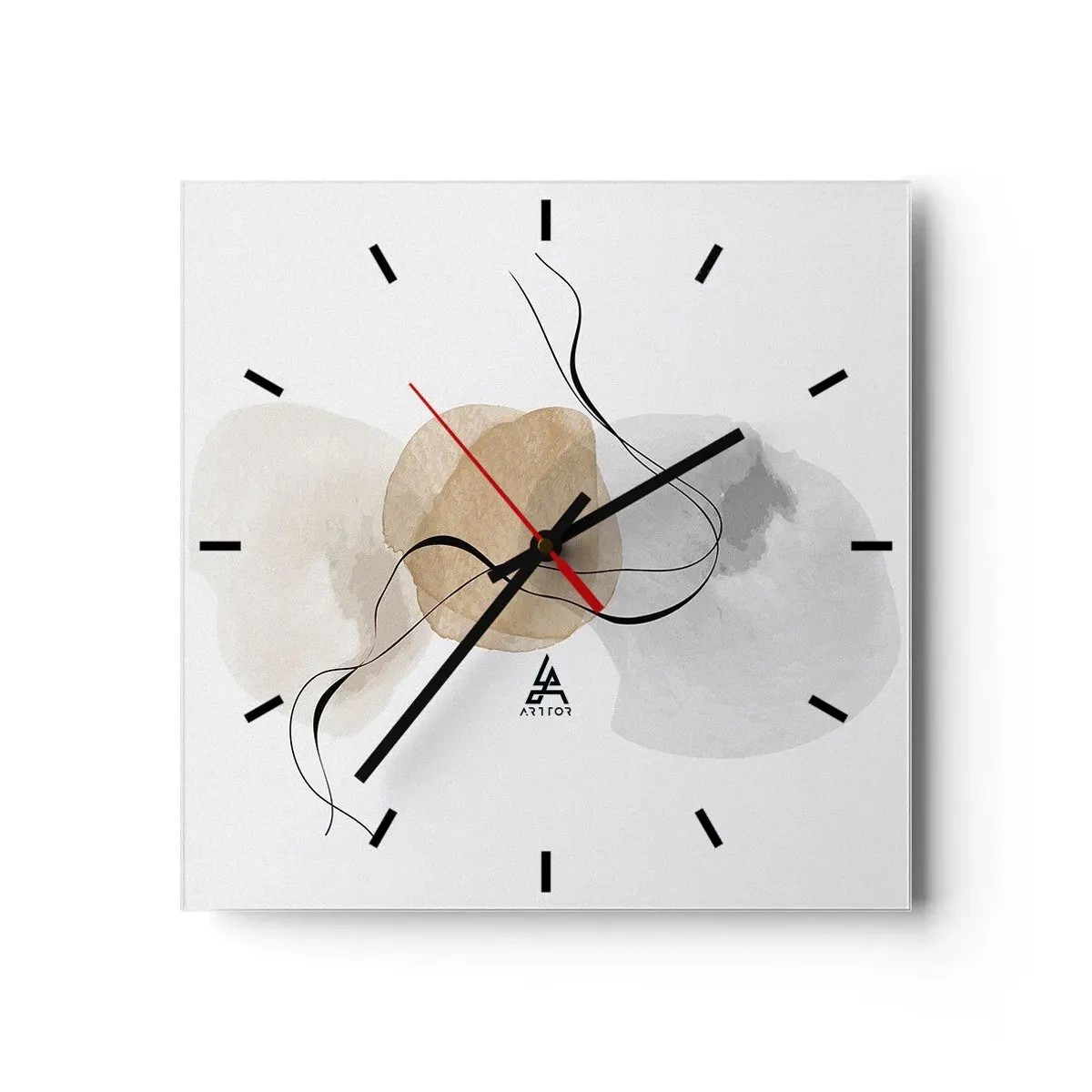 Zegar ścienny - Minimalistyczna abstrakcja w odcieniach beżu i szarości - 30x30cm - Powietrzne paciorki - Nowoczesna dekoracja ścienna do salonu i sypialni ARTTOR