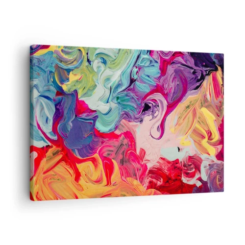 Obraz na płótnie - Abstrakcyjna kompozycja z żywymi, wirującymi kolorami i dynamiczną strukturą - 70x50cm - Narodziny barw - Nowoczesna dekoracja ścienna do salonu i sypialni ARTTOR