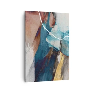 Obraz na płótnie - Abstrakcyjne pociągnięcia pędzla w odcieniach niebieskiego i złota - 70x100cm - Z rozmachem i energicznie - Nowoczesna dekoracja ścienna do salonu i sypialni ARTTOR