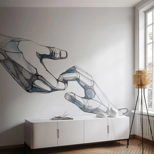 Fototapeta Standard Eco - Nowoczesny rysunek dwóch dłoni w futurystycznym stylu - 100x70cm - Dobry gest - Nowoczesna dekoracja ścienna do salonu i sypialni ARTTOR