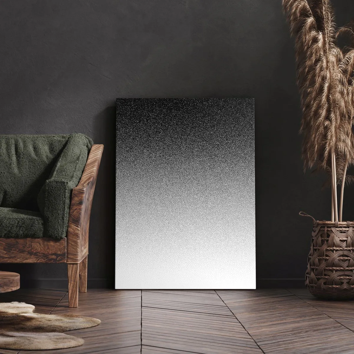 Obraz na płótnie - Minimalistyczny gradient czerni i bieli w punkcie - 80x120cm - W stronę światła - Nowoczesna dekoracja ścienna do salonu i sypialni ARTTOR