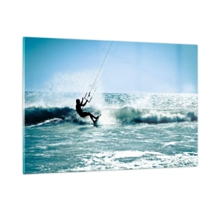 Obraz na szkle - Kitesurfer na falach oceanu w słoneczny dzień - 120x80cm - Daj się ponieść - Nowoczesna dekoracja ścienna do salonu, kuchni i sypialni ARTTOR