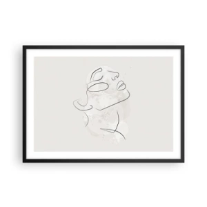 Plakat w czarnej ramie - Minimalistyczny szkic twarzy na jasnym tle - 70x50cm - Zarys marzenia - Nowoczesna dekoracja ścienna do salonu i sypialni ARTTOR