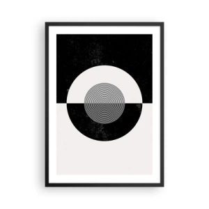 Plakat w czarnej ramie - Geometryczny wzór w czerni i bieli z koncentrycznym okręgiem - 50x70cm - Harmonia w czerni i bieli - Nowoczesna dekoracja ścienna do salonu i sypialni ARTTOR