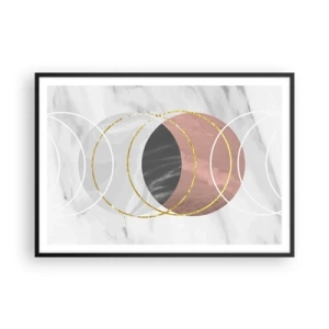 Plakat w czarnej ramie - Abstrakcyjna kompozycja geometryczna z kołami i metalicznymi detalami - 100x70cm - Muzyka sfer - Nowoczesna dekoracja ścienna do salonu i sypialni ARTTOR