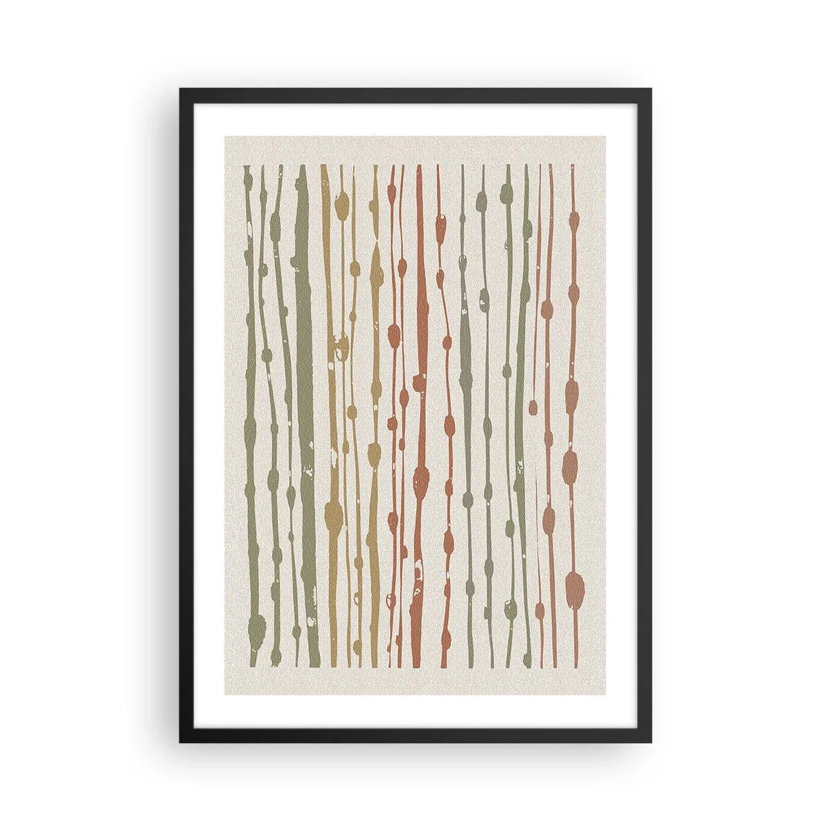 Plakat w czarnej ramie - Abstrakcyjne pionowe linie w naturalnych odcieniach - 50x70cm - Muzyczny zapis barw - Nowoczesna dekoracja ścienna do salonu i sypialni ARTTOR