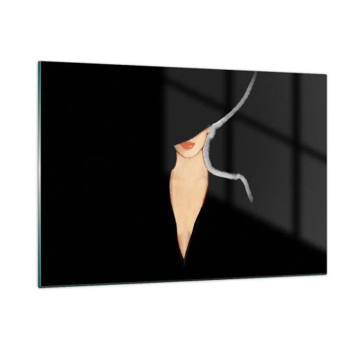 Obraz na szkle - Subtelny portret kobiety na czarnym tle - 120x80cm - Elegancja i styl - Nowoczesna dekoracja ścienna do salonu, kuchni i sypialni ARTTOR