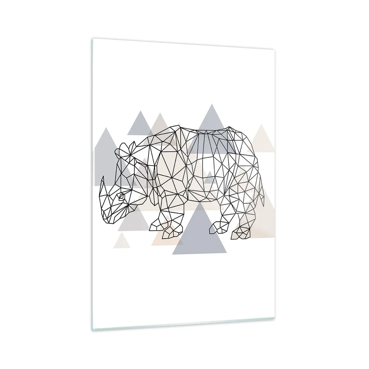 Obraz na szkle - Geometryczny rysunek nosorożca na jasnym tle - 50x70cm - Struktura siły - Nowoczesna dekoracja ścienna do salonu, kuchni i sypialni ARTTOR