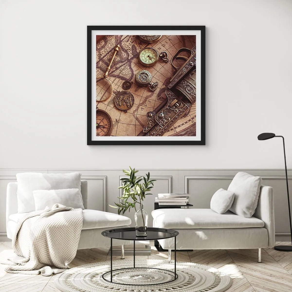 Plakat w czarnej ramie - Przygoda wzywa - 60x60 cm