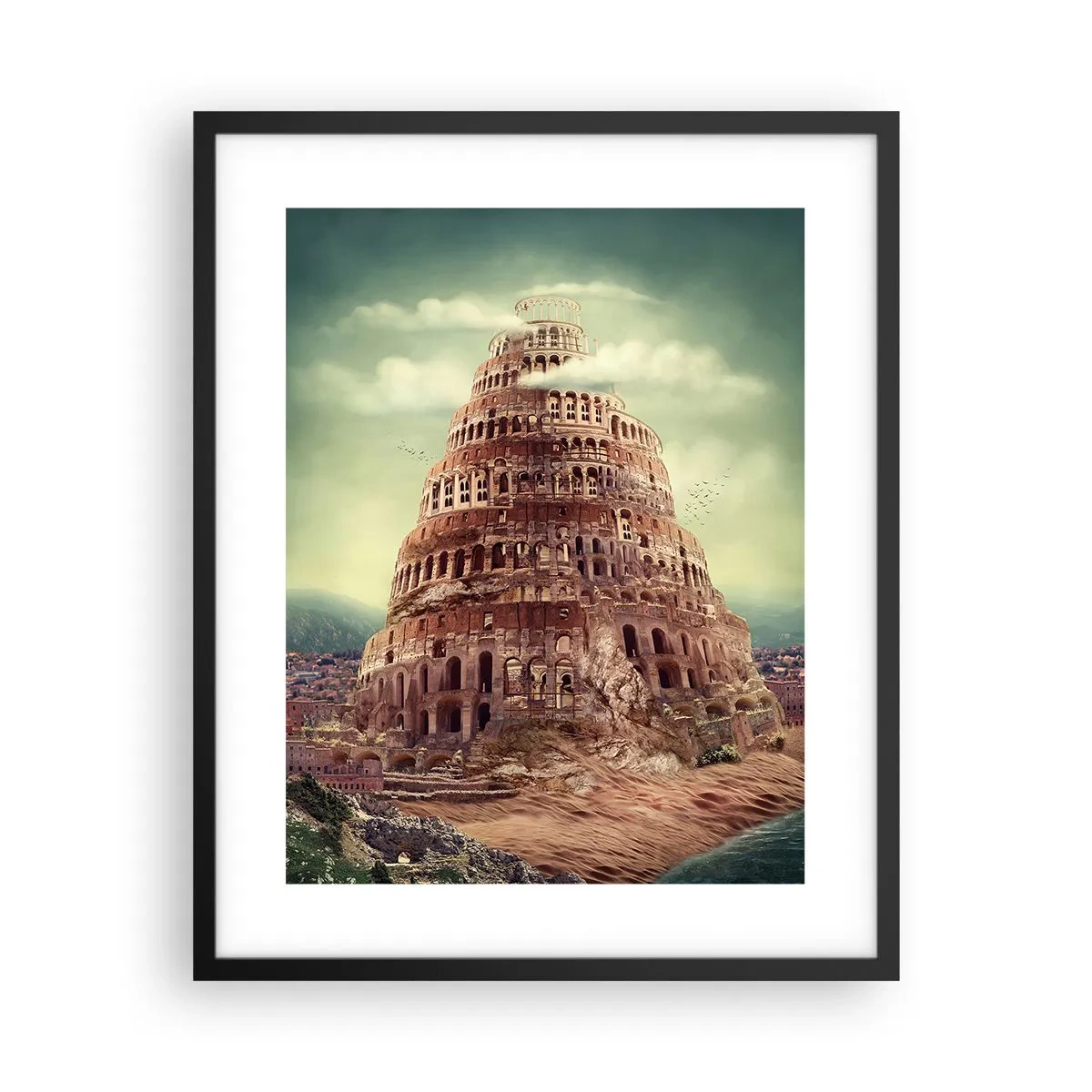 Plakat w czarnej ramie - Wieża Babel - 40x50 cm