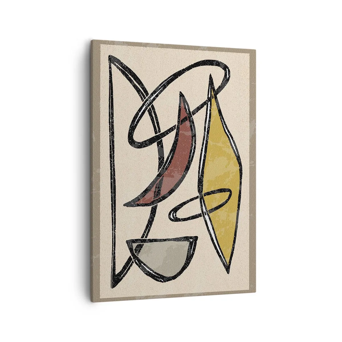Obraz na płótnie - Geometria w odcieniach beżu, żółci i czerwieni z czarnymi liniami - 50x70cm - Piony i poziomy - Nowoczesna dekoracja ścienna do salonu, kuchni i sypialni ARTTOR