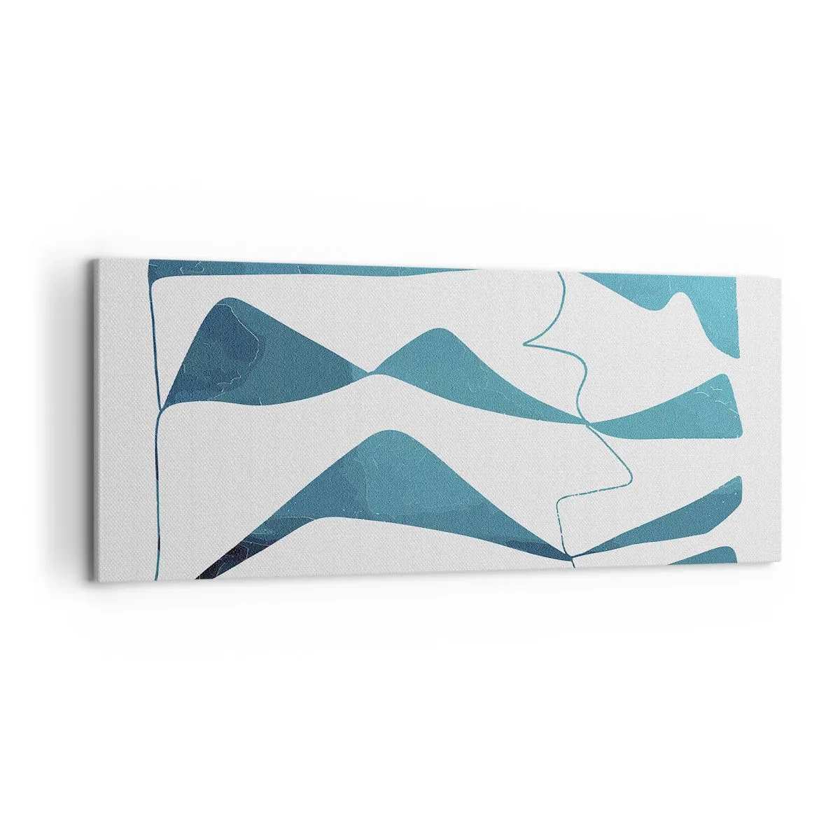 Obraz na płótnie - Abstrakcyjne kształty w odcieniach błękitu na białym tle - 120x50cm - Abstrakcja: turkusowy związek - Nowoczesna dekoracja ścienna do salonu i sypialni ARTTOR