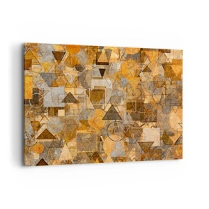 Obraz na płótnie - Abstrakcyjne geometryczne wzory w odcieniach złota - 100x70cm - Świat ujęty w formę - Nowoczesna dekoracja ścienna do salonu, kuchni i sypialni ARTTOR