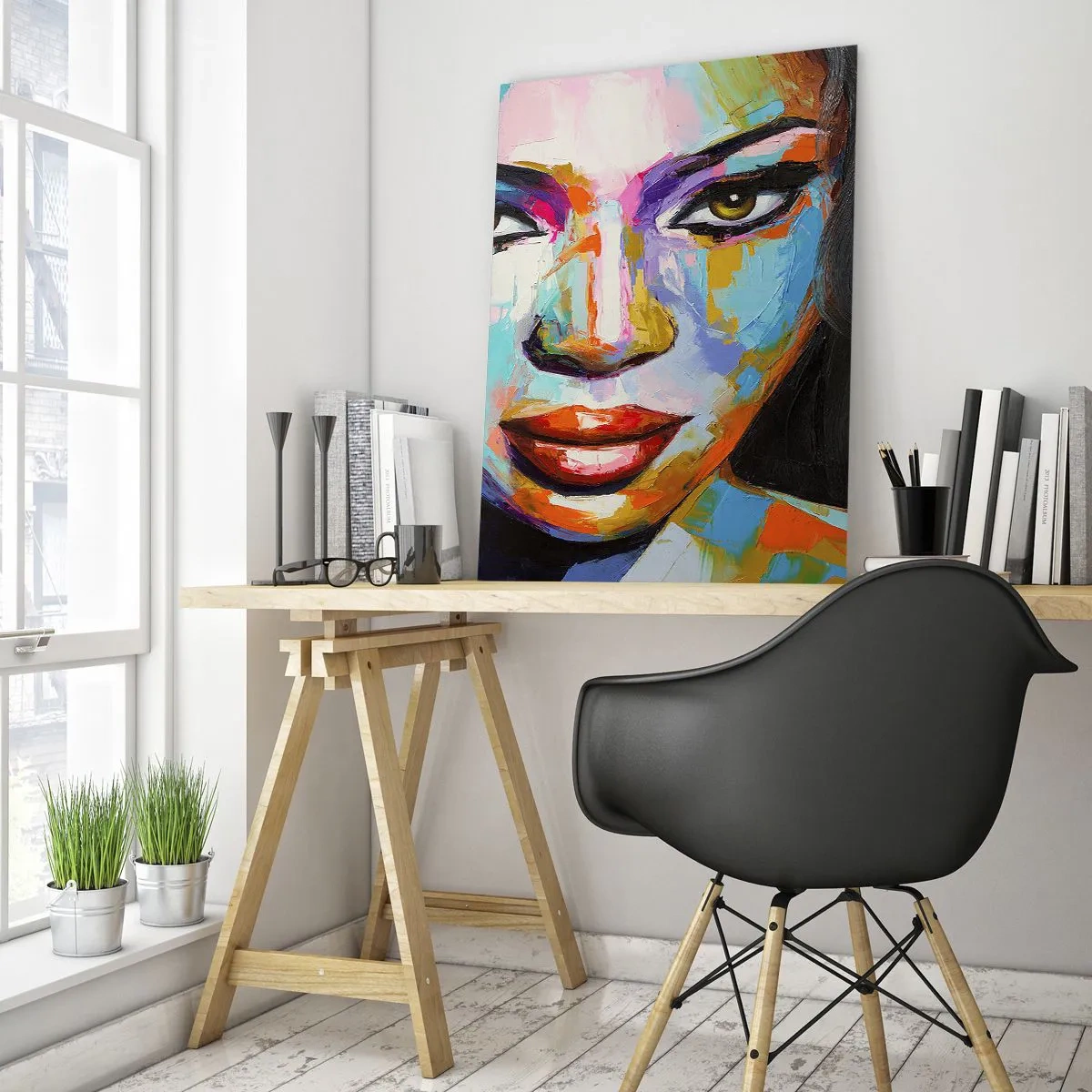 Obraz na szkle - Kolorowy portret kobiety w wyrazistym stylu - 50x70cm - Nie sposób oderwac oczu - Nowoczesna dekoracja ścienna do salonu, kuchni i sypialni ARTTOR