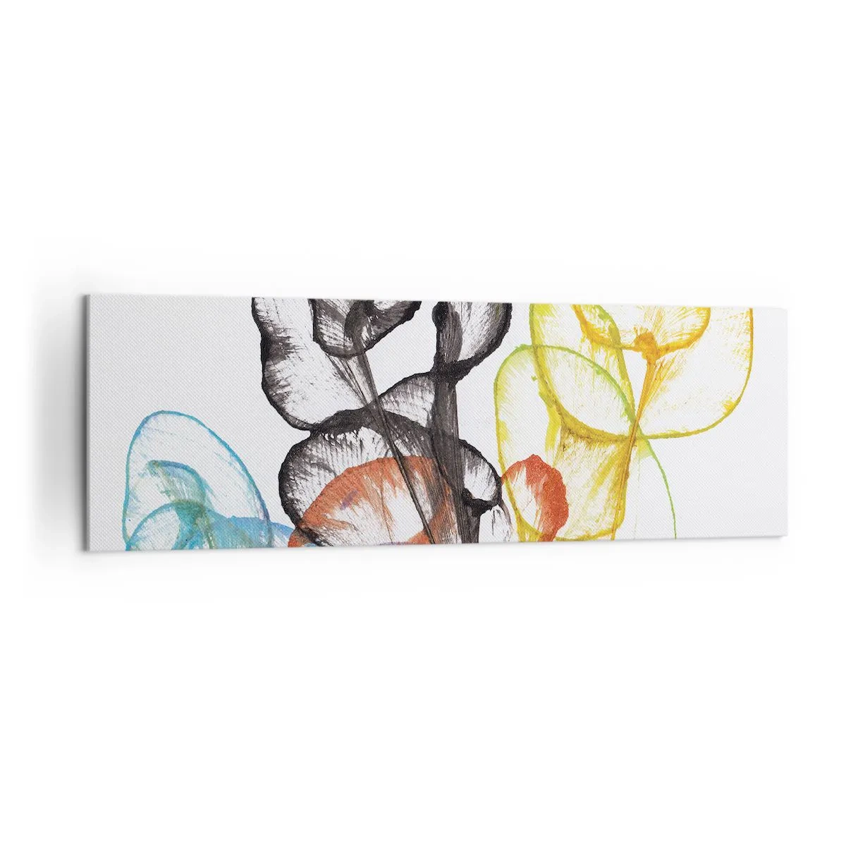 Obraz na płótnie - Kolorowe przezroczyste kwiaty na białym tle - 160x50cm - Kwiaty z duszą - Nowoczesna dekoracja ścienna do salonu i sypialni ARTTOR