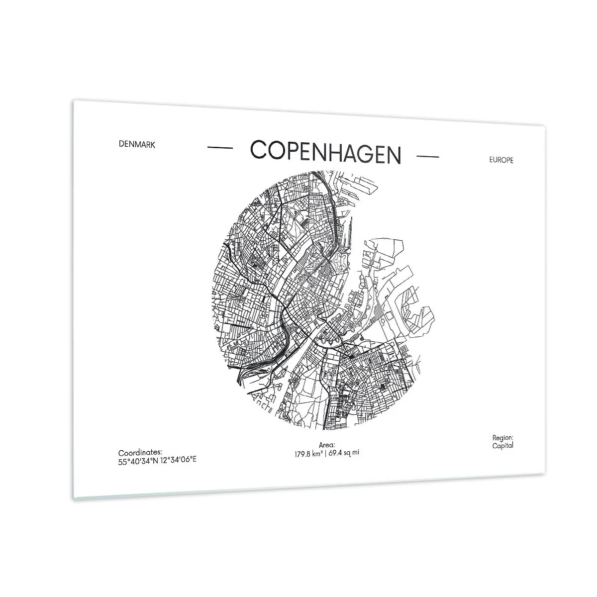 Obraz na szkle - Mapa Kopenhagi w formie graficznego szkicu ulicznego - 70x50cm - Anatomia Kopenhagi - Nowoczesna dekoracja ścienna do salonu i sypialni ARTTOR
