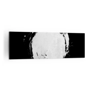 Obraz na płótnie - Biały okrąg na czarnym tle w minimalistycznym stylu - 160x50cm - Dobre wyjście - Nowoczesna dekoracja ścienna do salonu i sypialni ARTTOR