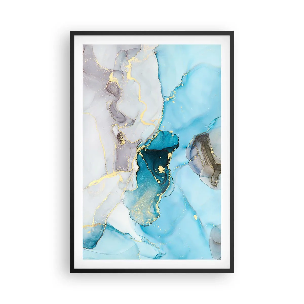 Plakat w czarnej ramie - Studium spotkania szarości z turkusem - 61x91 cm