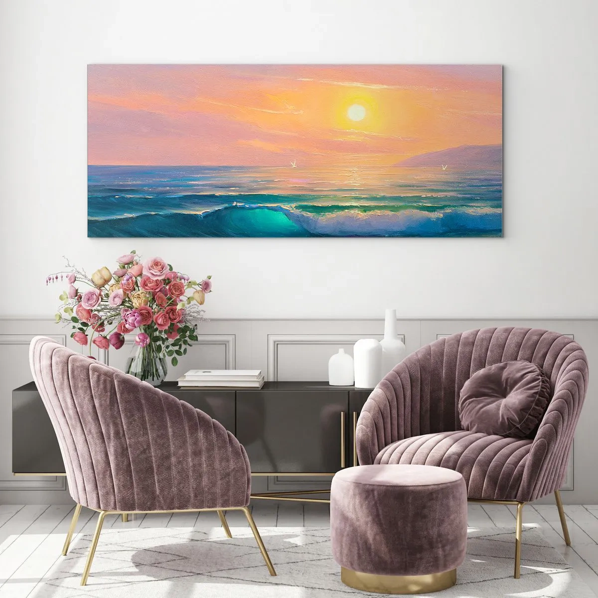 Obraz na szkle - Turkusowa pieśń fal - 100x40 cm