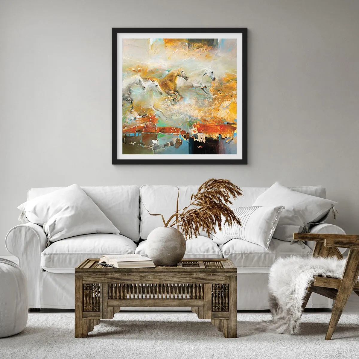Plakat w czarnej ramie - Galopem przez światło - 40x40 cm