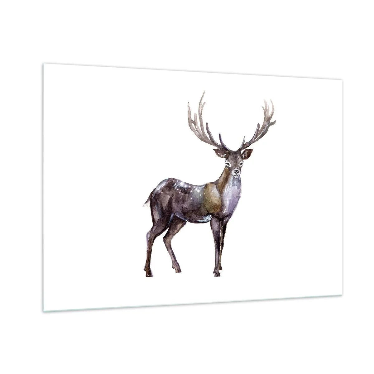 Obraz na szkle - Elegancki jeleń w stylu akwarelowym - 100x70cm - Król północnej puszczy - Nowoczesna dekoracja ścienna do salonu, kuchni i sypialni ARTTOR