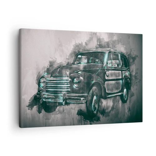 Obraz na płótnie - Klasyczny samochód w stylu retro na artystycznym tle - 70x50cm - Szacowny przodek - Nowoczesna dekoracja ścienna do salonu i sypialni ARTTOR