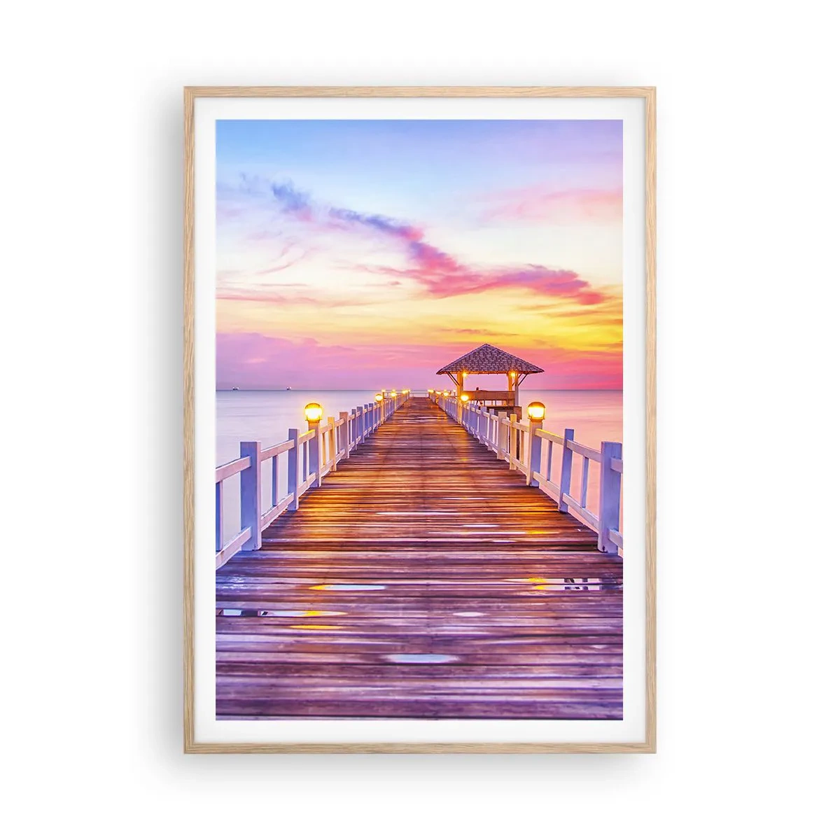 Plakat w ramie jasny dąb - Liliowo-złota cisza wieczoru - 70x100 cm