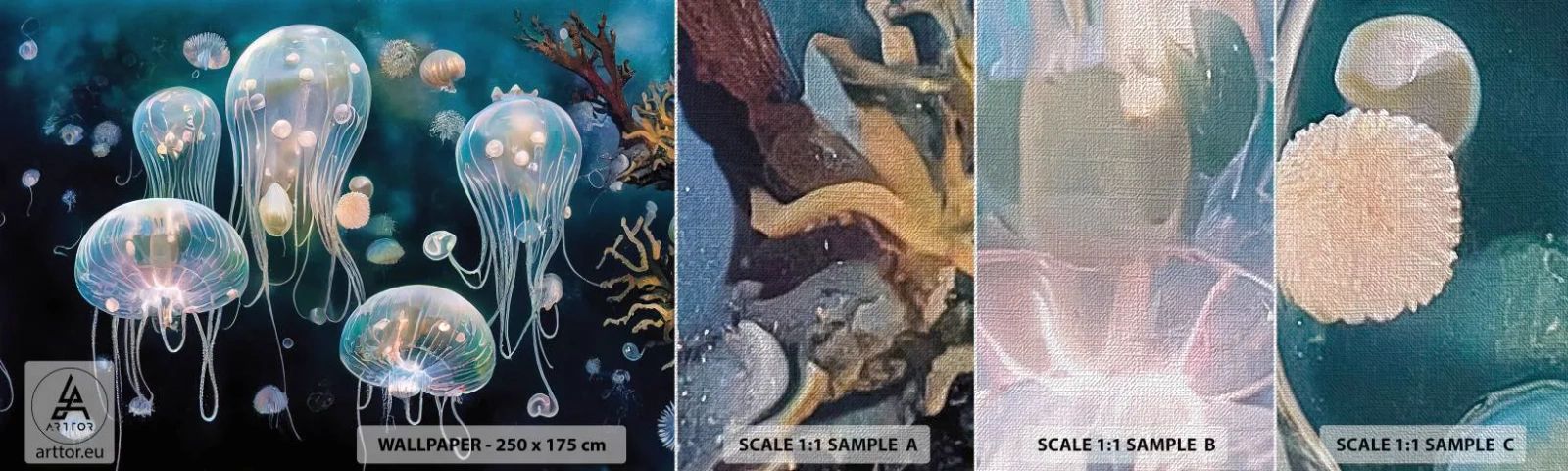 Fototapeta Próbka Premium Canvas - Podwodny bal - Meduza, Zwierzęta, Głębiny - 100x30 cm