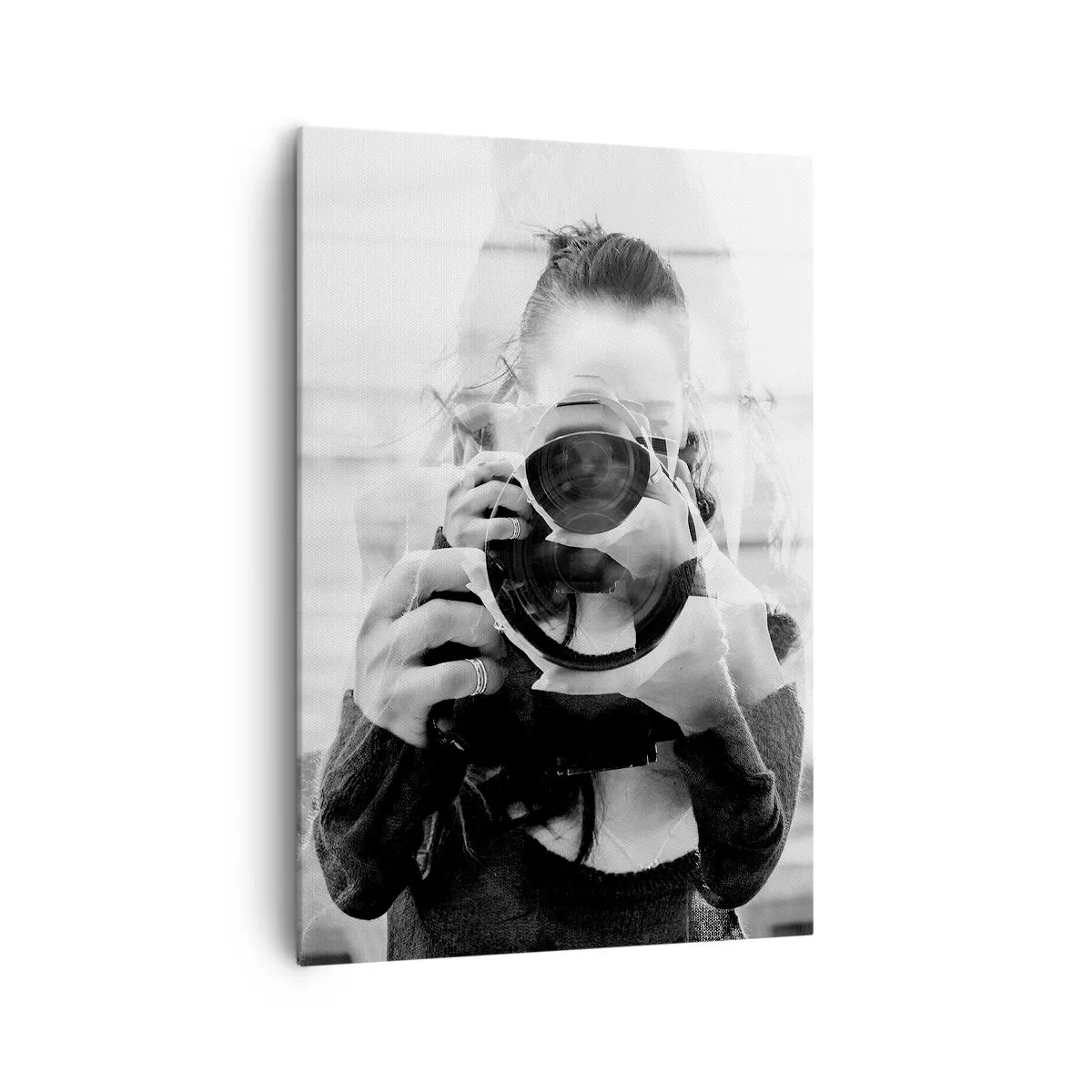 Obraz na płótnie - Czarno-biały portret fotografa z podwójną ekspozycją - 70x100cm - Twórca i tworzywo - Nowoczesna dekoracja ścienna do salonu i sypialni ARTTOR