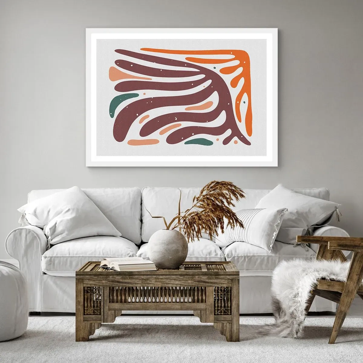 Plakat w białej ramie - Kompozycja organiczna promienista - 91x61 cm