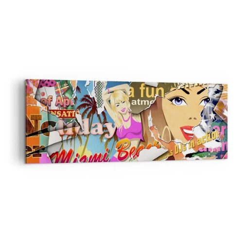 Obraz na płótnie - Kolorowy kolaż z elementami retro i pop-art - 140x50cm - Wakacyjne retrospekcje - Nowoczesna dekoracja ścienna do salonu i sypialni ARTTOR