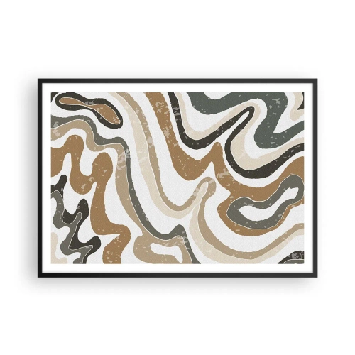Plakat w czarnej ramie - Ziemiste wzory w odcieniach brązu i zieleni - 100x70cm - Meandry barw ziemi - Nowoczesna dekoracja ścienna do salonu i sypialni ARTTOR