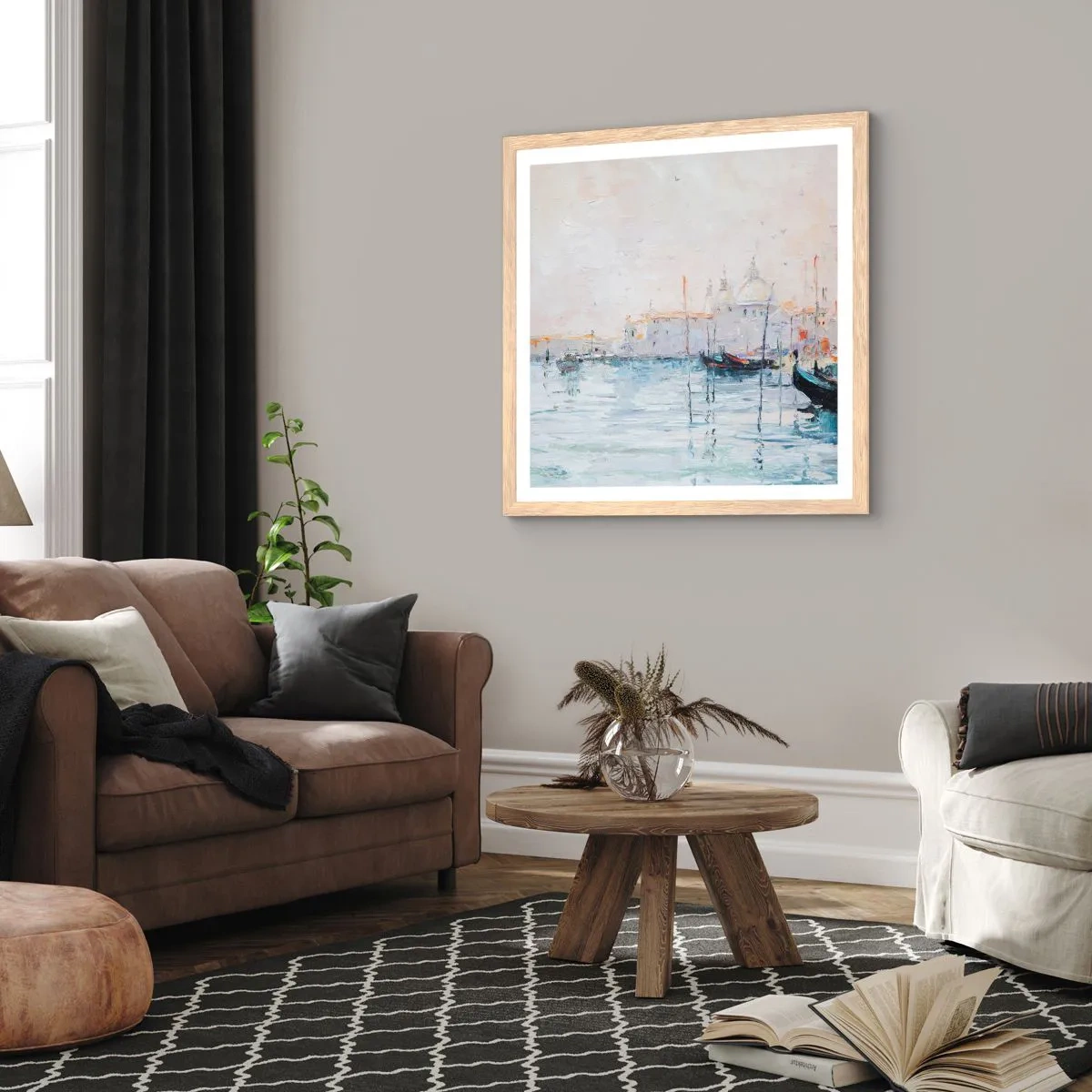 Plakat w ramie jasny dąb - Za wodą, za mgłą - 60x60 cm