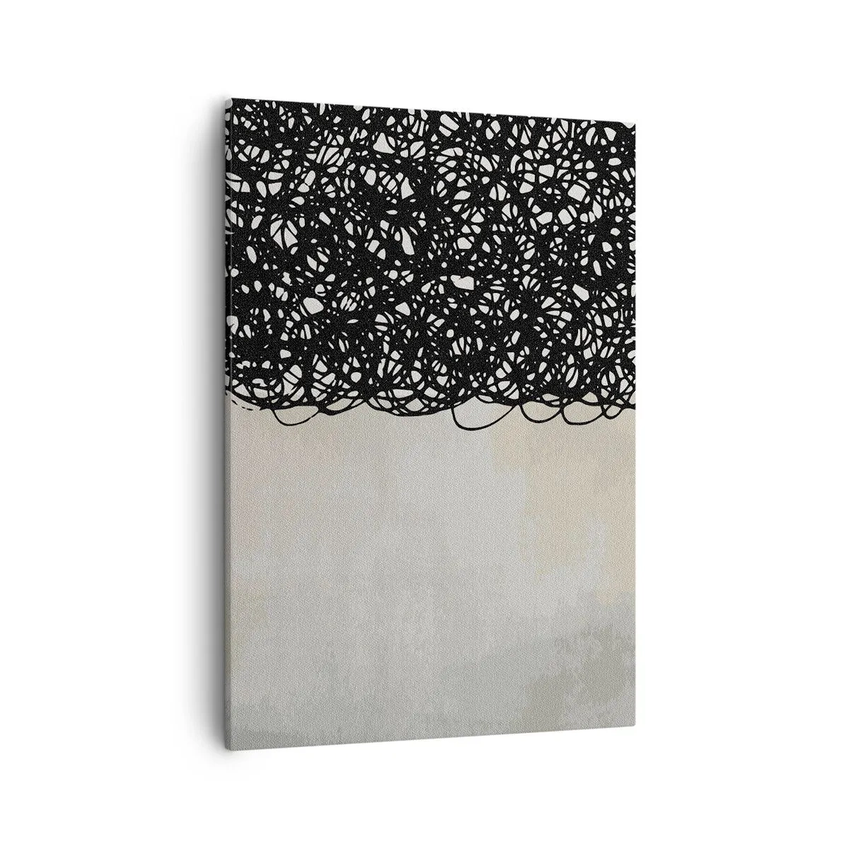 Obraz na płótnie - Czarne abstrakcyjne linie na jasnym tle w stylu nowoczesnym - 50x70cm - Abstrakcja skłębiona - Nowoczesna dekoracja ścienna do salonu, kuchni i sypialni ARTTOR