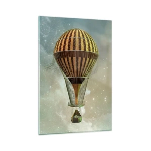 Obraz na szkle - Balon na gorące powietrze unoszący się wśród chmur - 80x120cm - Pionierskie loty - Nowoczesna dekoracja ścienna do salonu i sypialni ARTTOR