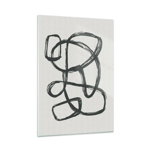 Obraz na szkle - Czarne pętle i linie tworzące abstrakcyjną kompozycję na białym tle - 50x70cm - Zapętlona abstrakcja - Nowoczesna dekoracja ścienna do salonu, kuchni i sypialni ARTTOR