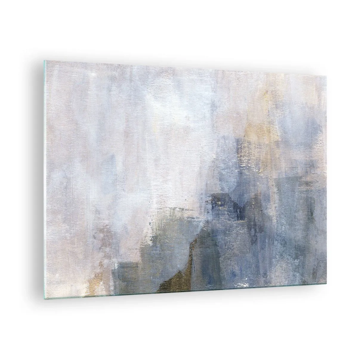Obraz na szkle - Abstrakcyjna kompozycja w chłodnych niebiesko-beżowych tonach - 70x50cm - Tony i akordy barw - Nowoczesna dekoracja ścienna do salonu i sypialni ARTTOR