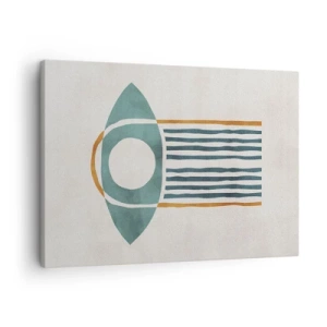 Obraz na płótnie - Geometryczny wzór w odcieniach zieleni i pomarańczu - 70x50cm - Znaki i rytuały - Nowoczesna dekoracja ścienna do salonu i sypialni ARTTOR