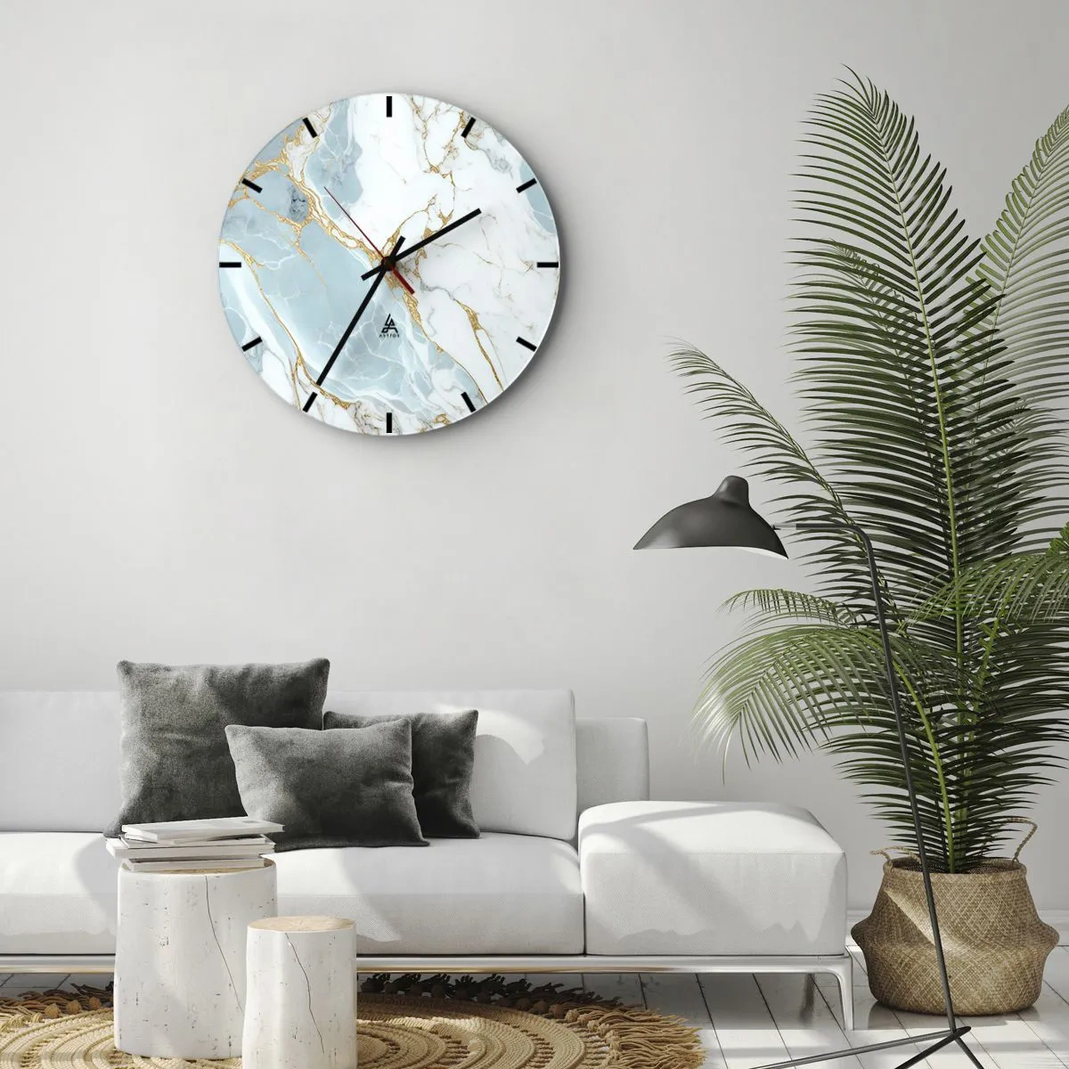 Zegar ścienny - Błękitno-biały marmur z żyłkami złota na całej powierzchni - 30x30cm - Bogactwo kamienia - Nowoczesna dekoracja ścienna do salonu, kuchni i sypialni ARTTOR