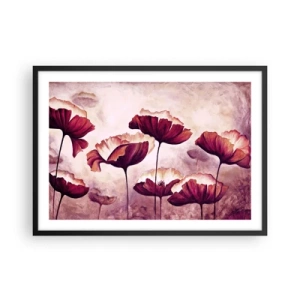 Plakat w czarnej ramie - Kwiaty w odcieniach czerwieni i bieli na subtelnym tle - 70x50cm - Płatek czerwony i biały - Nowoczesna dekoracja ścienna do salonu i sypialni ARTTOR
