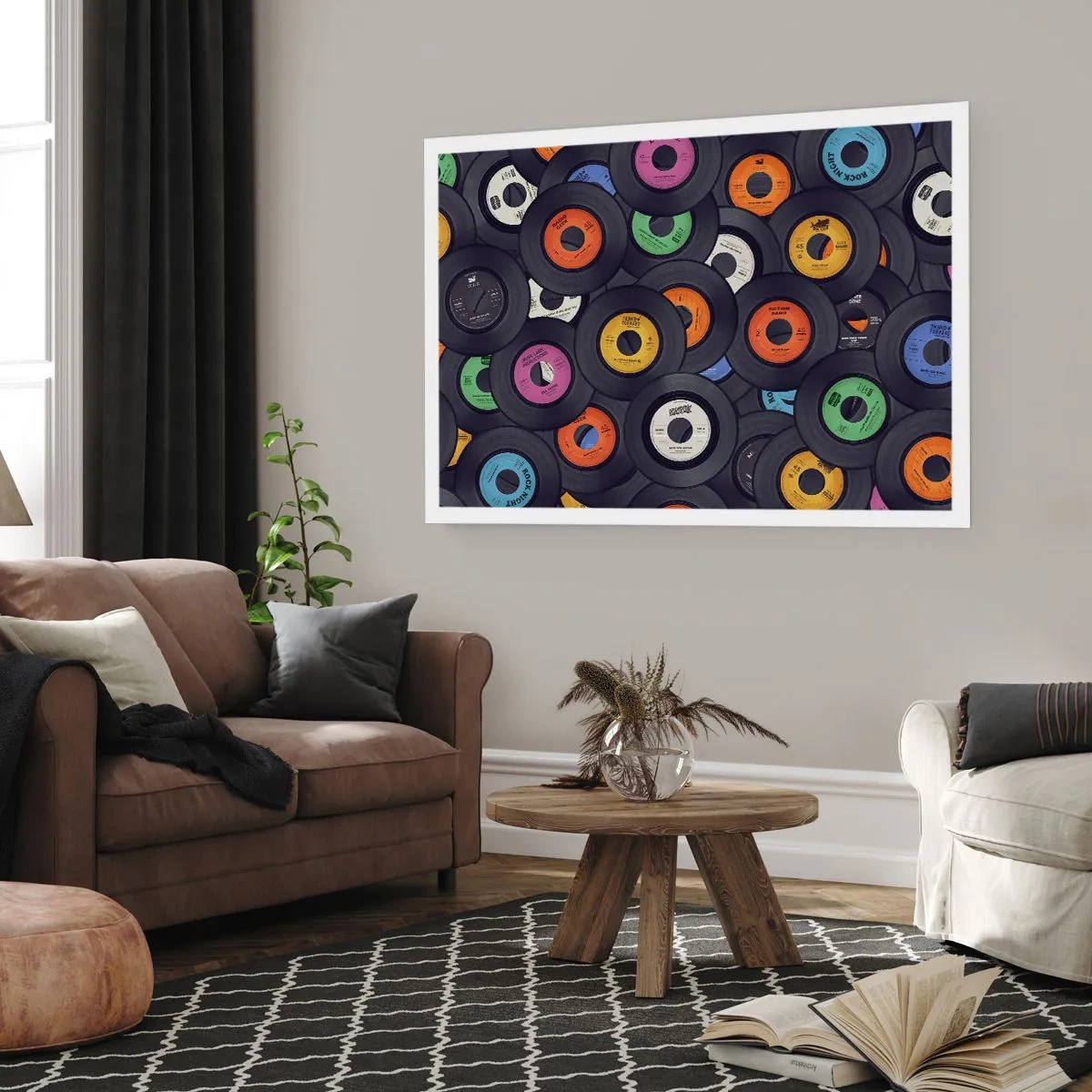 Plakat - Kolorowe winyle ułożone jeden na drugim - 100x70cm - Kolory klasyki - Nowoczesna dekoracja ścienna do salonu i sypialni ARTTOR