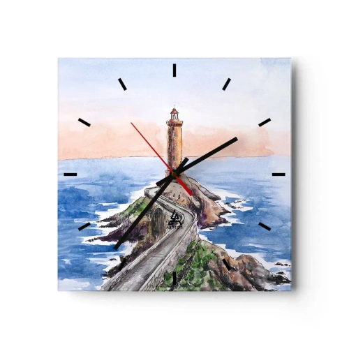 Zegar ścienny - Latarnia morska na skalistym brzegu - 30x30cm - Zwrócona ku morzu - Nowoczesna dekoracja ścienna do salonu i sypialni ARTTOR